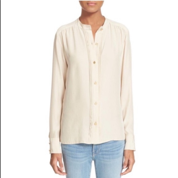 FRAME Le Pleated Silk Nude Cream Button Down Blouse Shirt Small - Picture 6 of 6